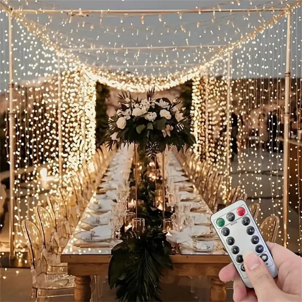 Wedding Outdoor USB Plug-in Festoon Curtain LED String Lights Remote 8 Modes EID Mubarak Bedroom Ramadan Home Decoration 3/4/6m