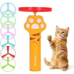 Cat Chase Fetch Toy Rechargeable Disc Launcher with 6 Flying Spinners Interactive Pet Hunting Toys Indoor Outdoor Yard Cats Dog
