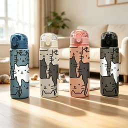 780ML 3D Cartoon Cat Printed Durable Water Bottle PVC-Free, Leak-Proof, Matte Finish, Includes Carry Loop, Perfect for Holidays