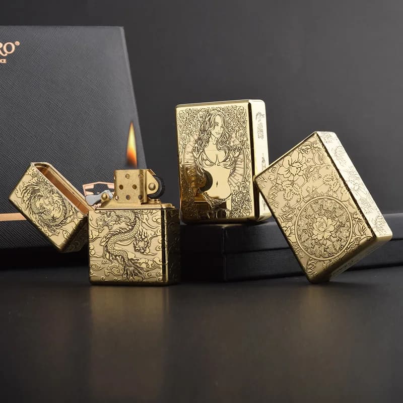 ZORRO 912 912S Retro High End Heavy Armor Brass Titanium Windproof Kerosene Lighter 3/5 Hinge Metal Gasoline Lighter Men's Gift