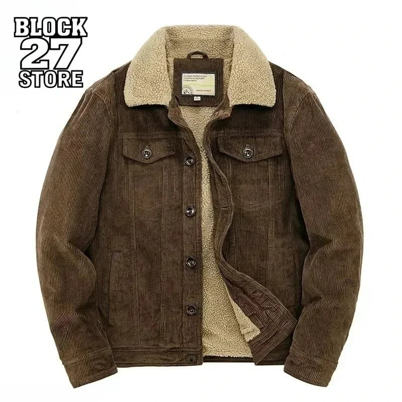 Harajuku Male Cotton Jackets Padded Warm Loose Parka Coat Corduroy Short Jacket Man Solid Fur Collar Windbreaker Winter Fleece