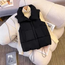 Oversizes Zipper Down Cotton Vest Loose Women Autumn Winter Casual Waistcoat Clothing Sleeveless Solid Color Basics Jacket Top