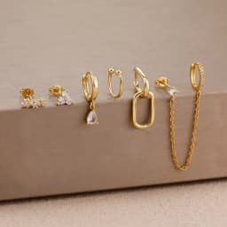 6PCS Stainless Steel Chain Pendant Cubic Zircon Hoop Earrings Set For Women Y2K 14K Gold Plated Huggie Piercing Jewelry aretes