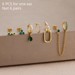 6PCS Stainless Steel Chain Pendant Cubic Zircon Hoop Earrings Set For Women Y2K 14K Gold Plated Huggie Piercing Jewelry aretes