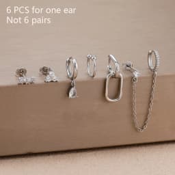 6PCS Stainless Steel Chain Pendant Cubic Zircon Hoop Earrings Set For Women Y2K 14K Gold Plated Huggie Piercing Jewelry aretes