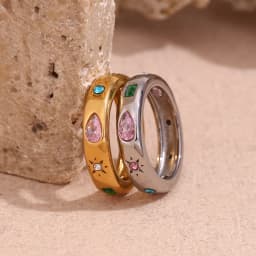 MamacitaSlay 316L Stainless Steel Multicolor Zircon Ring Waterproof 18K Gold Plated Jewelry For Women's Classic Ring Gift 2026