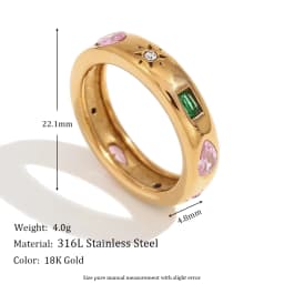 MamacitaSlay 316L Stainless Steel Multicolor Zircon Ring Waterproof 18K Gold Plated Jewelry For Women's Classic Ring Gift 2026