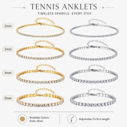 Cubic Zirconia Tennis Anklet for Women Stainless Steel 18K Gold Plated CZ Foot Chain Layering Summer No Tarnish Waterproof
