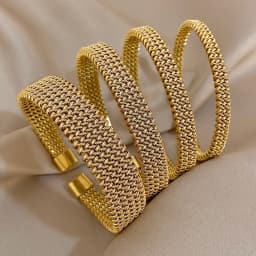 Vintage Golden Stainless Steel Weave Bracelet for Women Men Trendy 5 7 10 14mm Size Chunky Bangle Bracelets Waterproof Jewelry