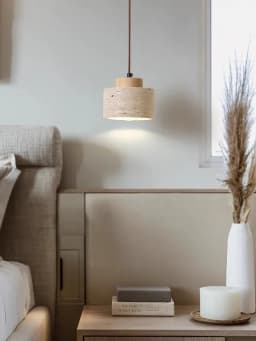 Vintage Restaurant Yellow Travertine Pendant Lamp Bedroom Bedside Cream Wabi-sabi Style Bar Desk Light Flying Saucer Dining LED