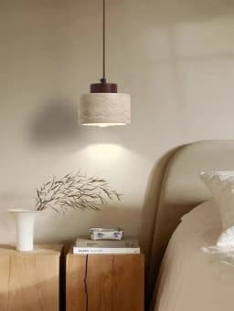 Vintage Restaurant Yellow Travertine Pendant Lamp Bedroom Bedside Cream Wabi-sabi Style Bar Desk Light Flying Saucer Dining LED