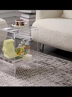 Nordic Coffee Tables Living Room Furniture Sofa Side Table Acrylic Double-deck Storage Tea Tables Transparent Bedside Table