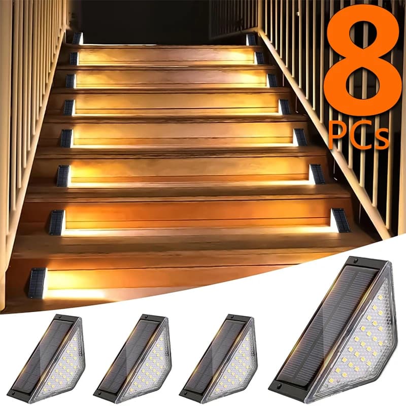Solar Lights for Outdoors Stair Lamps Warm White LED Step Light, IP65 Waterproof Steps, Garden, Walkway, Stairs Path