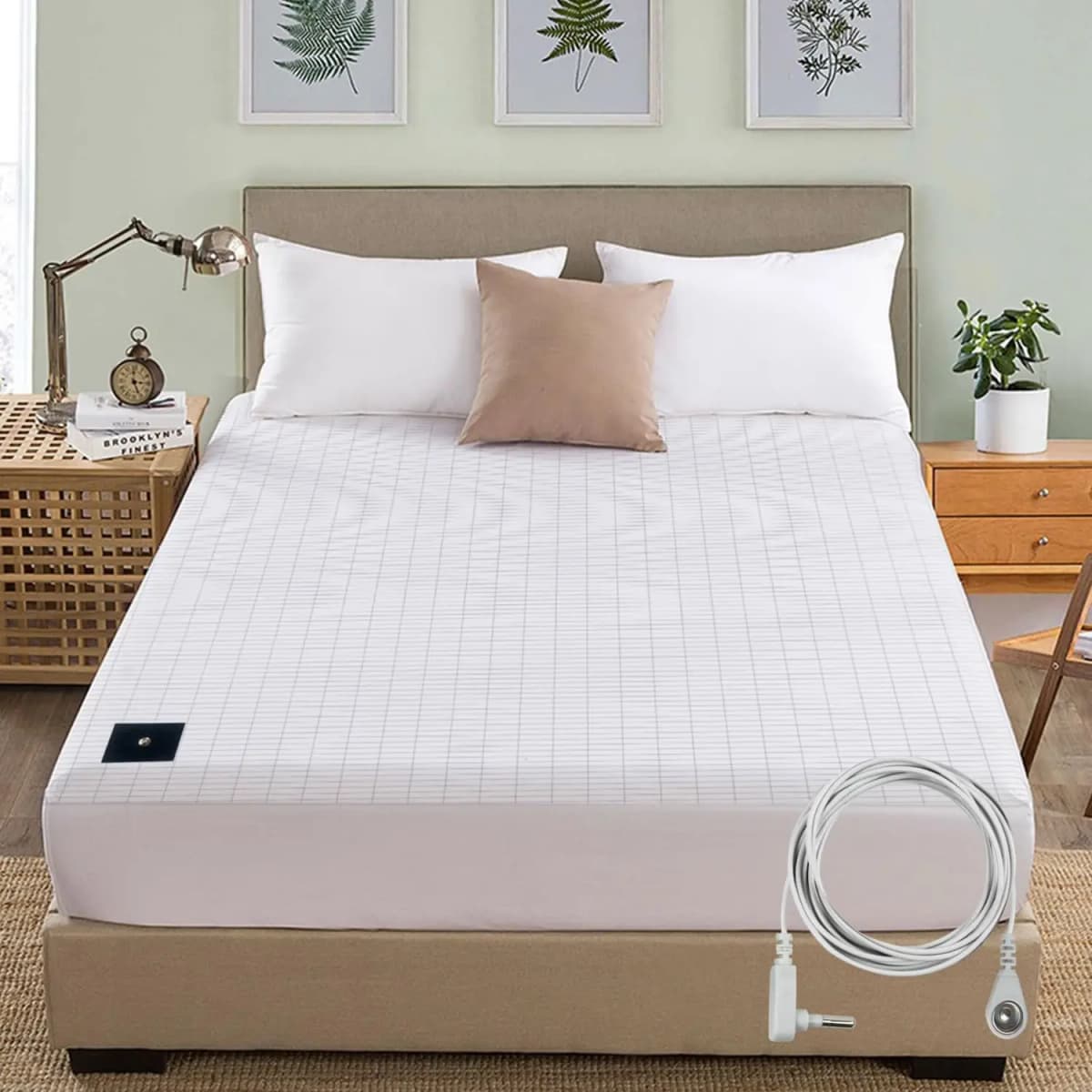 MAXSHARER Earthing 160*200*30cm Fitted Sheet Organic Cotton with Conductive Silver Fiber Grounding Bed Sheet for Nature Wellness