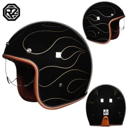ORZ Adult Motorcycle Helmet Retro Cruise 3/4 Motorcycle Half Helmet with Sun Visor DOT Approved