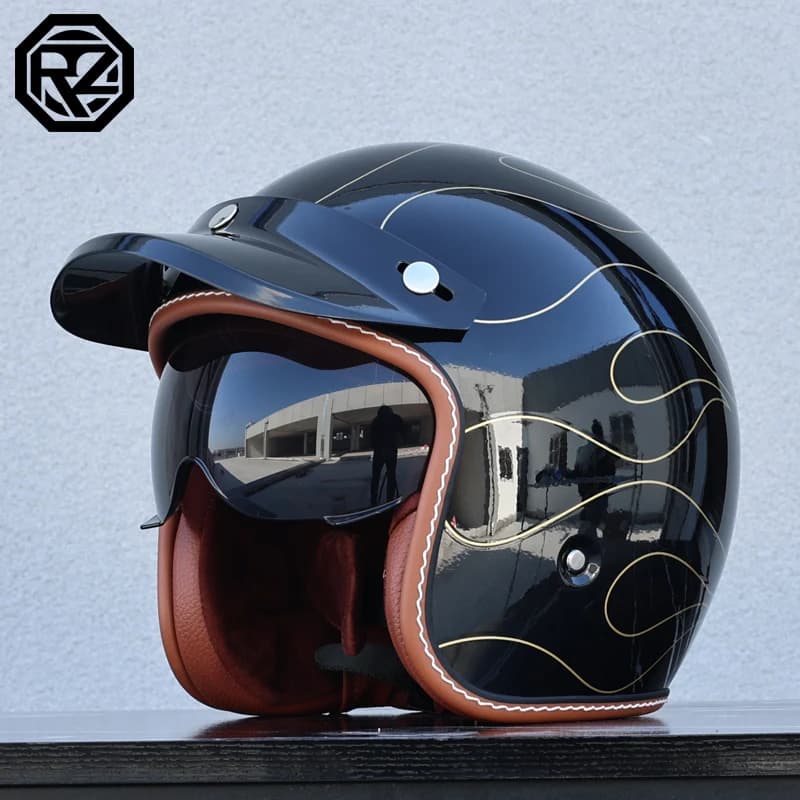 ORZ Adult Motorcycle Helmet Retro Cruise 3/4 Motorcycle Half Helmet with Sun Visor DOT Approved