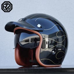 ORZ Adult Motorcycle Helmet Retro Cruise 3/4 Motorcycle Half Helmet with Sun Visor DOT Approved