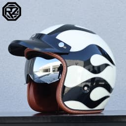 ORZ Adult Motorcycle Helmet Retro Cruise 3/4 Motorcycle Half Helmet with Sun Visor DOT Approved