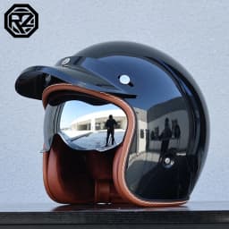 ORZ Adult Motorcycle Helmet Retro Cruise 3/4 Motorcycle Half Helmet with Sun Visor DOT Approved
