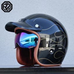 ORZ Adult Motorcycle Helmet Retro Cruise 3/4 Motorcycle Half Helmet with Sun Visor DOT Approved