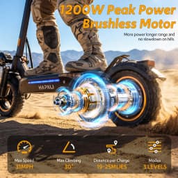 Off Road Electric Scooter, 1200W Motor, 25 Miles Range, 31 MPH, 11" All Terrain Tire, E-Scooter for Adults with Double Suspension & Side Light Disc Brakes