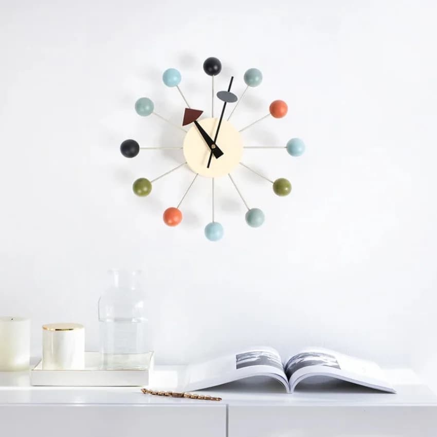 Quiet Round Ball Wood Wall Clock Home Decor Modern Design 3D Clocks for Living Room Decoration Accessories with Import Movement