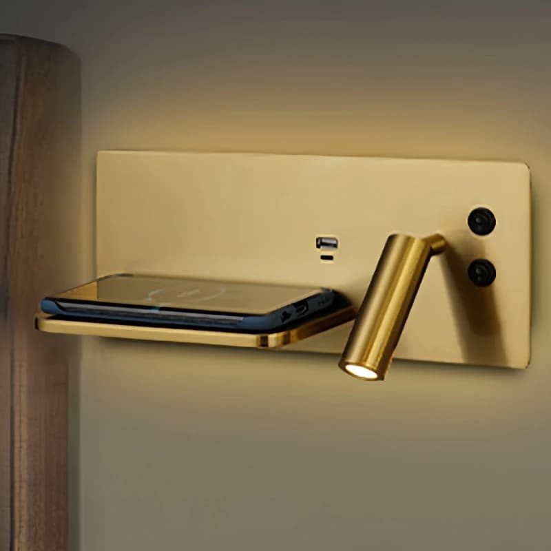 Multifunction Wall Lamp With Led Phone Wireless Charger Shelf Night Lighting Table Bed Reading Bedroom Hotel Bedside USB Sconces