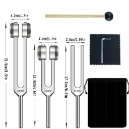 Tuning Forks Set 128Hz 256Hz 512Hz with Hammer & Bag, Professional Sound Therapy Instruments for Healing, Chakra, Yoga