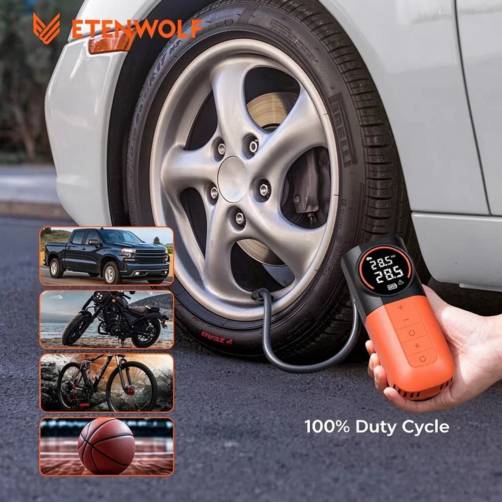 New ETENWOLF S1 Portable Tire Inflator 5200mAh 20L/Min Car Air Compressor Suitable For Cars Motorcycles Bikes Car Air Pump