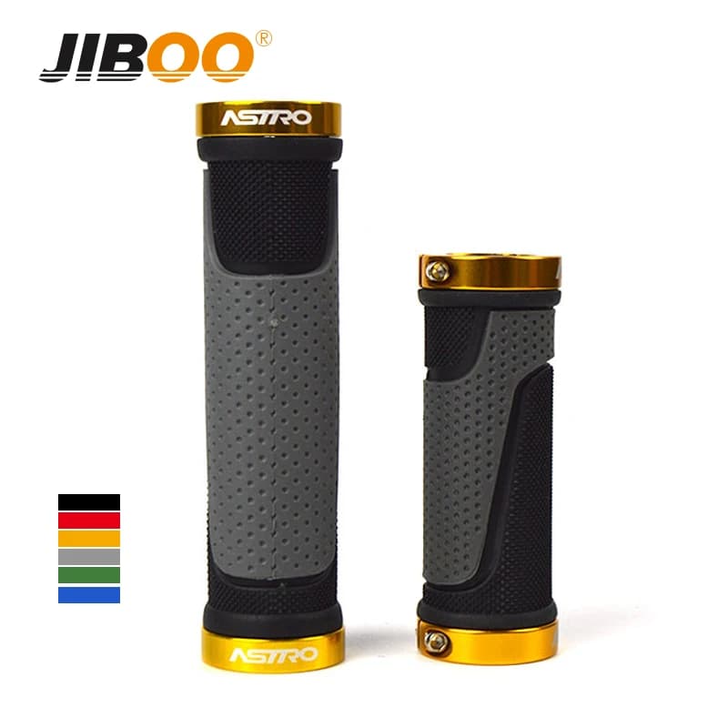JIBOO 1 Pair Long/Short Bicycle Grip for MTB Natural Rubber Aluminum Alloy Lock Ring Mountain Bike Grip 130mm Anti Slip Handle