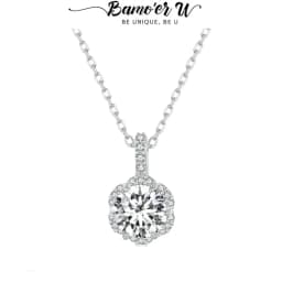 Bamoer U 1CT Moissanite Necklace 925 Sterling Silver Multi Stone Decoration Design Certified Necklace Women Fine Jewelry Wedding