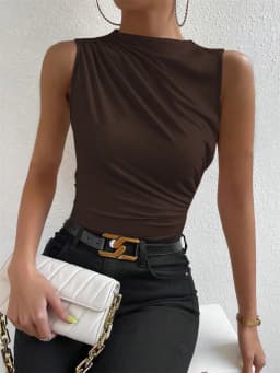 Fashion Casual Mock Neck Ruched Tank Top for Women Summer 2024 Solid Color Pleated Sleeveless Tee Shirt Tshirt Streetwear Y2K