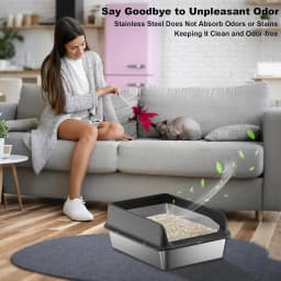 Garvee Stainless Steel Cat Litter Box Leak-proof Semi-enclosed Splash-proof Covered Cat Toilet with Removable Lid for Large Cats for Home High Sided, Top Entry, Anti-Tracking, Step Plate,