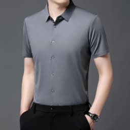 Men's Ultra Stretch Short Sleeve Shirt Business Casual Breathable Stretchable Abrasion-Resistant Solid Color Short Sleeve Shirt