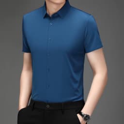 Men's Ultra Stretch Short Sleeve Shirt Business Casual Breathable Stretchable Abrasion-Resistant Solid Color Short Sleeve Shirt