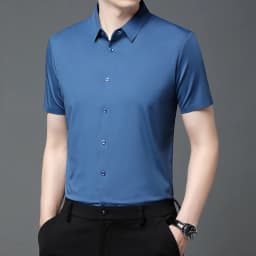 Men's Ultra Stretch Short Sleeve Shirt Business Casual Breathable Stretchable Abrasion-Resistant Solid Color Short Sleeve Shirt