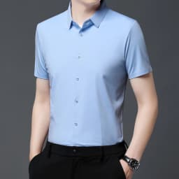 Men's Ultra Stretch Short Sleeve Shirt Business Casual Breathable Stretchable Abrasion-Resistant Solid Color Short Sleeve Shirt