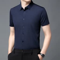 Men's Ultra Stretch Short Sleeve Shirt Business Casual Breathable Stretchable Abrasion-Resistant Solid Color Short Sleeve Shirt