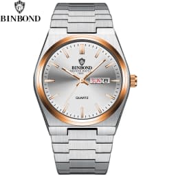 BINBOND Fashion New Men Business Watch Leisure Quartz Stainless Steel Buckle Watches Waterproof Luminous Calendar Men's Watches