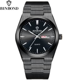 BINBOND Fashion New Men Business Watch Leisure Quartz Stainless Steel Buckle Watches Waterproof Luminous Calendar Men's Watches