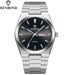 BINBOND Fashion New Men Business Watch Leisure Quartz Stainless Steel Buckle Watches Waterproof Luminous Calendar Men's Watches