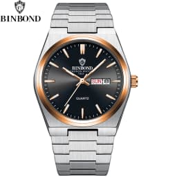 BINBOND Fashion New Men Business Watch Leisure Quartz Stainless Steel Buckle Watches Waterproof Luminous Calendar Men's Watches