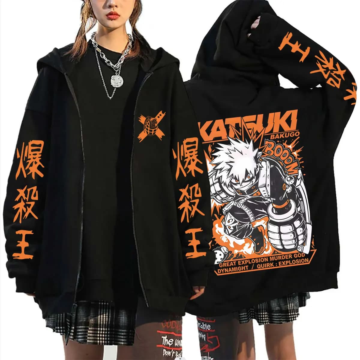 Anime My Hero Academia Bakugou Katsuki Zipper Hoodie Men Women Casual Oversized Zip Up Jacket Coat Male Cartoon Harajuku Hoodies