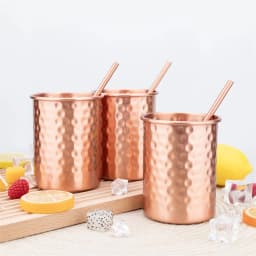 Retro Pure Copper 2 Cups, 2 Straws Set 400ml Solid Moscow Mule 100% Copper Cocktail Glass Beer Milk Mug Tea Tumbler Drinkware
