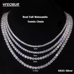 FEOBUR 3/4/5mm Real Moissanite Tennis Necklace for Women Men S925 Silver Certified Full Diamond Neck Chains Trendy Jewelry Gift