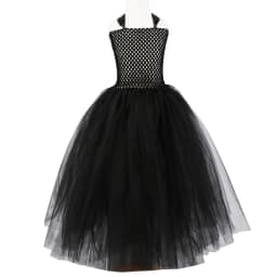 Handmade Tutu Princess Dress Girls Cosplay Costume Evil Queen Black Mesh Children's Carnival Party Wand Demonic Witch Dress