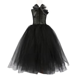 Handmade Tutu Princess Dress Girls Cosplay Costume Evil Queen Black Mesh Children's Carnival Party Wand Demonic Witch Dress