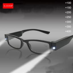 KLASSNUM Magnifying Glasses Men Reading Glasses with Led Light Women Magnifier Light Up Night Presbyopic Glasses Diopter +1- +4