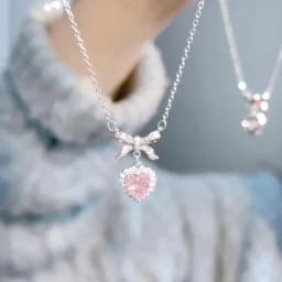 Y2K Crystal Bowknot Heart Pendant Necklace for Women Pink Heart Aesthetic Necklace Clavicle Chain 2023 Trendy Party Jewelry Gift