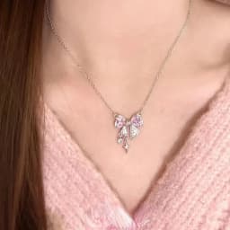Y2K Crystal Bowknot Heart Pendant Necklace for Women Pink Heart Aesthetic Necklace Clavicle Chain 2023 Trendy Party Jewelry Gift
